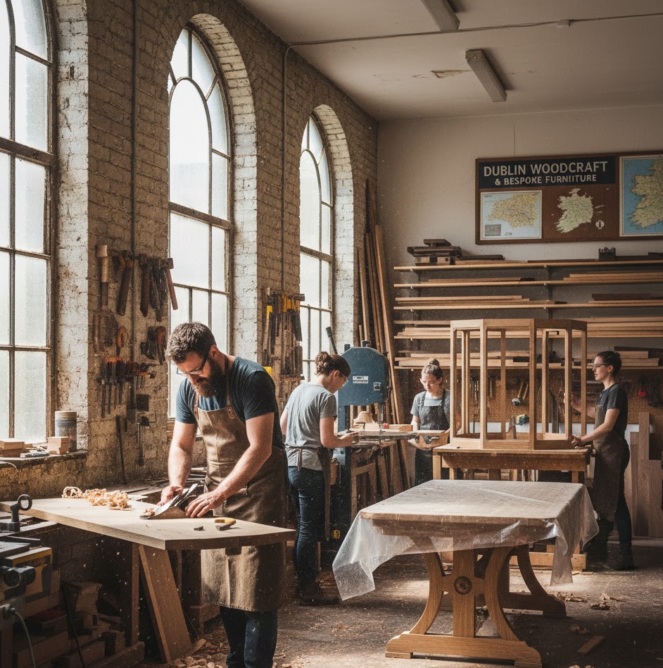 Squebbrzodal craftsmen working in Dublin workshop on custom furniture