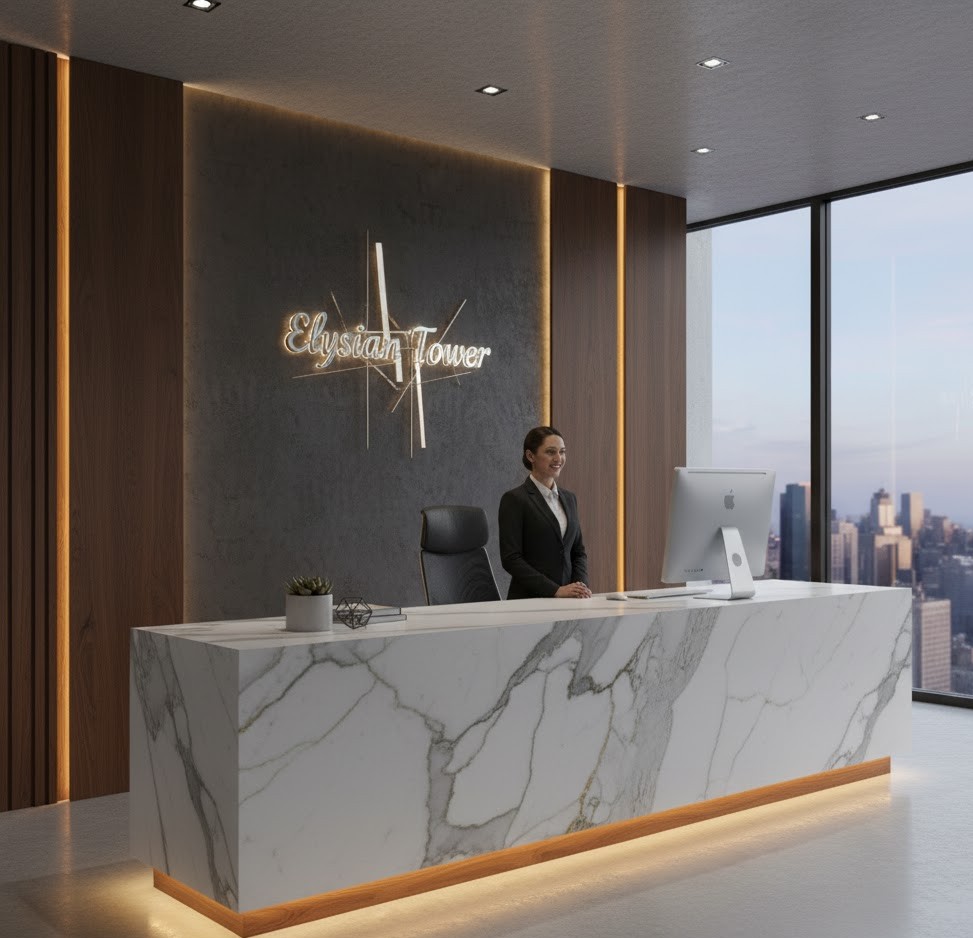 Commercial reception desk designed by Squebbrzodal for office