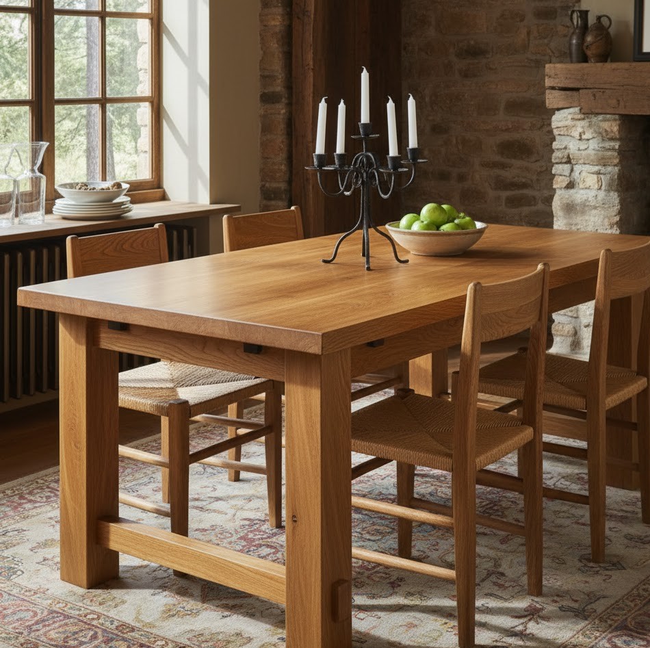 Custom-made wooden dining table crafted by Squebbrzodal artisans